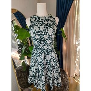 H&M Green White Floral‎ Print Sleeveless Fit & Flare Dress Size 4